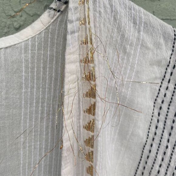Blue Island XS White Cover Up with Gold and Black Embroidery Drawstring Waist - Picture 4 of 11